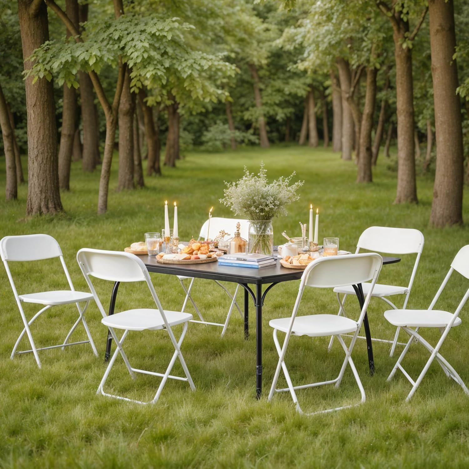Simple Deluxe 4-Pack Folding Plastic Chair, Foldable Stackable Portable Seat with Metal Frame 330lb Capacity, Outdoor/Indoor Commercial for Party, Wedding, Event, Office, Patio, Picnic, Kitchen, White