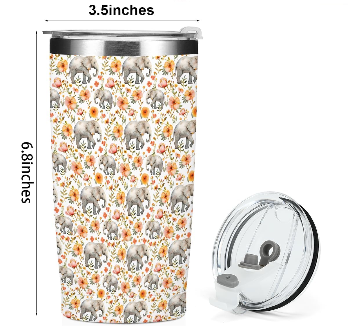 Cute Elephants Tumbler, Elephant Decor 20 oz Stainless Steel Coffee Mug，Travel Cup，Insulated Cup with Lid for Car, Elephant Gifts for Women Girls Animal Lovers Birthday Christmas Thanksgiving - Image 6