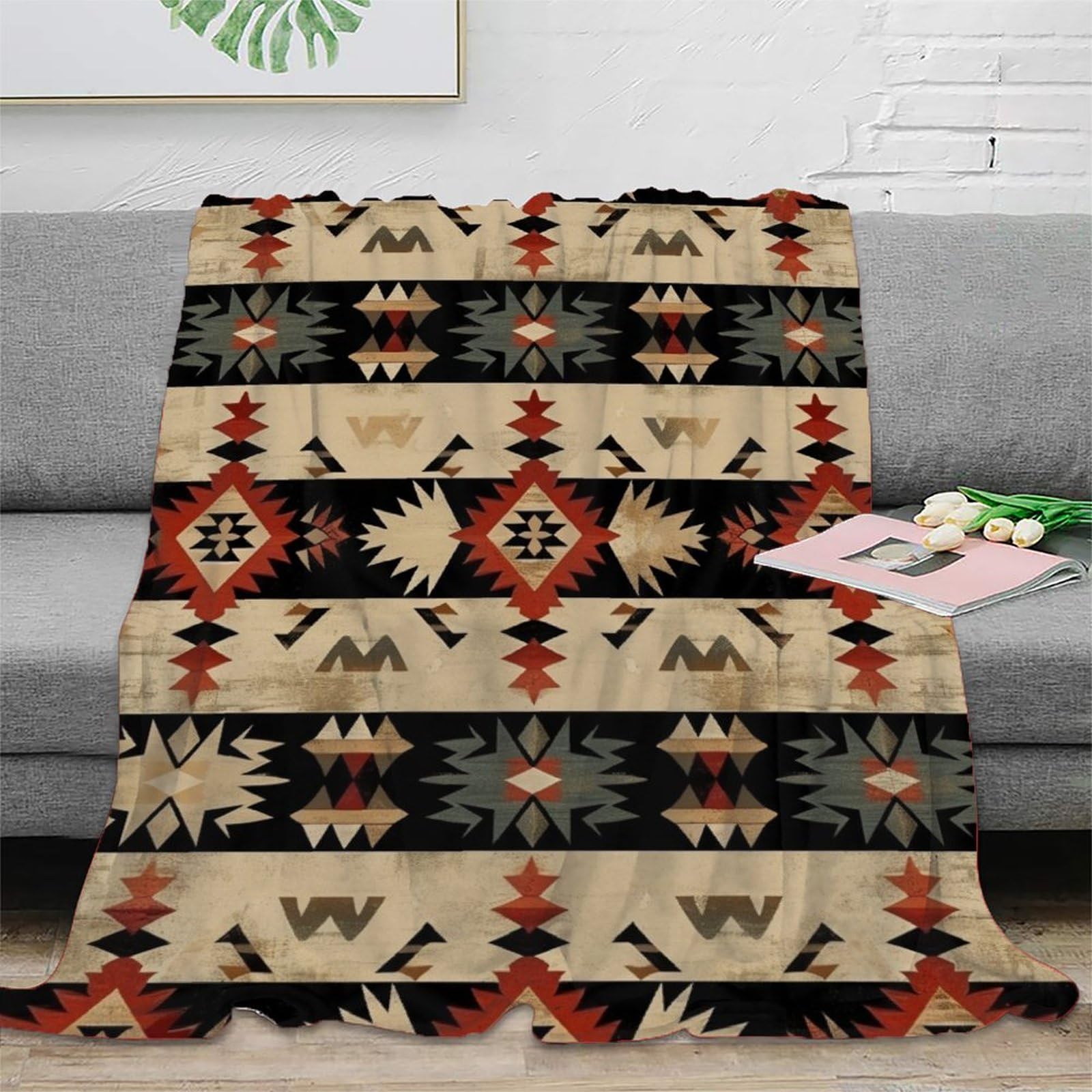 Coperta Navajo Etnica Per Divano - 90x90cm, In Cotone E Poliestere, Per Interni Ed Esterni - Foto 4