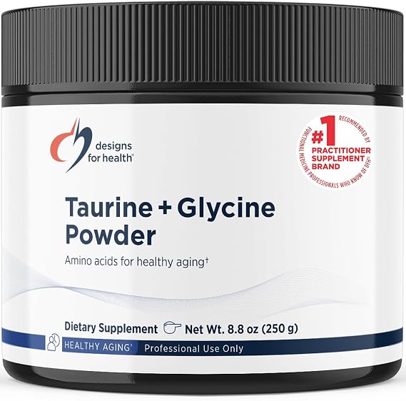 Designs for Health Taurine + Glycine Powder - Amino Acids for Healthy Aging - Supports Cellular, Metabolic & Heart Health - Non-GMO Unflavored Amino Acid Powder (250 g)