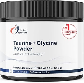 Designs for Health Taurine + Glycine Powder - Amino Acids for Healthy Aging - Supports Cellular, Metabolic & Heart Health - Non-GMO Unflavored Amino Acid Powder (250 g)
