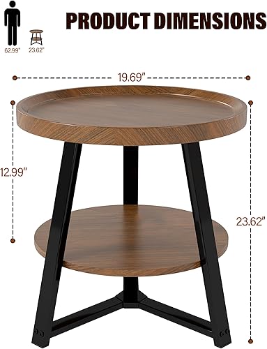 Miniatura 3 de Mesa auxiliar redonda pequeña, mesa auxiliar de 2 niveles con almacenamiento, mesa auxiliar redonda pequeña para sala de estar, muebles de sala de