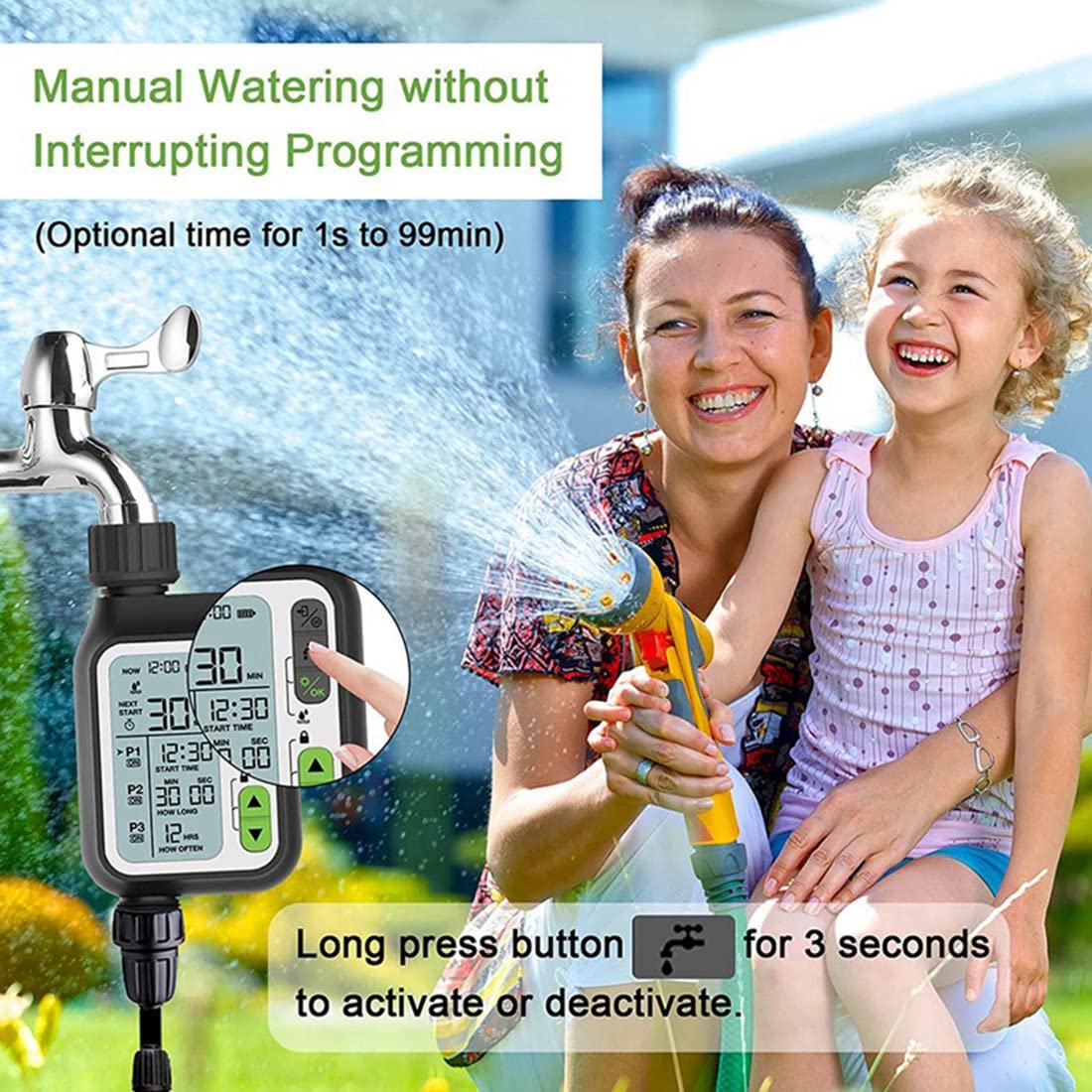 Temporizador de riego automático para jardín con sensor de lluvia, 3 programas separados, sistema de riego controlador de riego