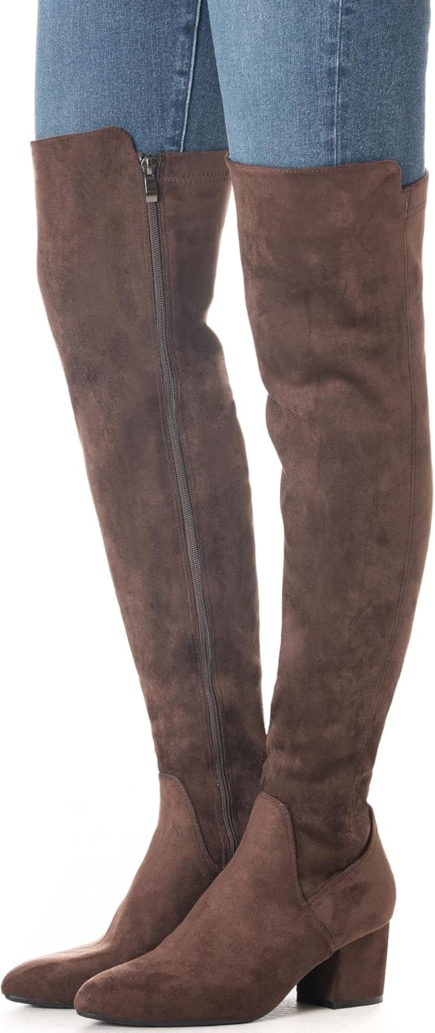 N.N.G Women Over Knee Boots Suede Thigh High Long Comfort Black Winter Low Square Toe Block Heel - Image 4