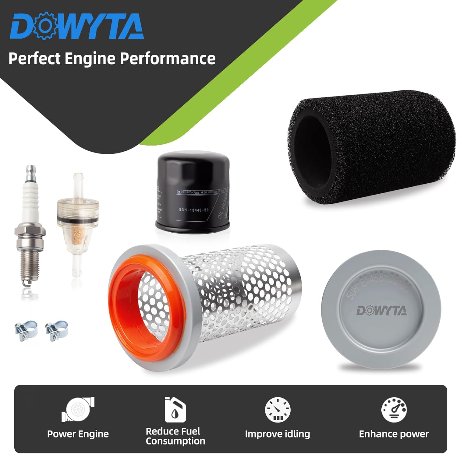 Air Filter & Guide Cage Cap Oil Filter & Spark Plug Kit Compatible with Yamaha Grizzly 350 400 450 Bruin 350 Kodiak 400 450 Wolverine 350 450 Replaces 5UH-E4458-00-00