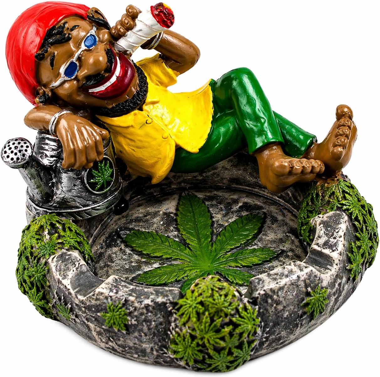 Jamaican Chilling Man with Glasses Holding Cigarette Ashtray