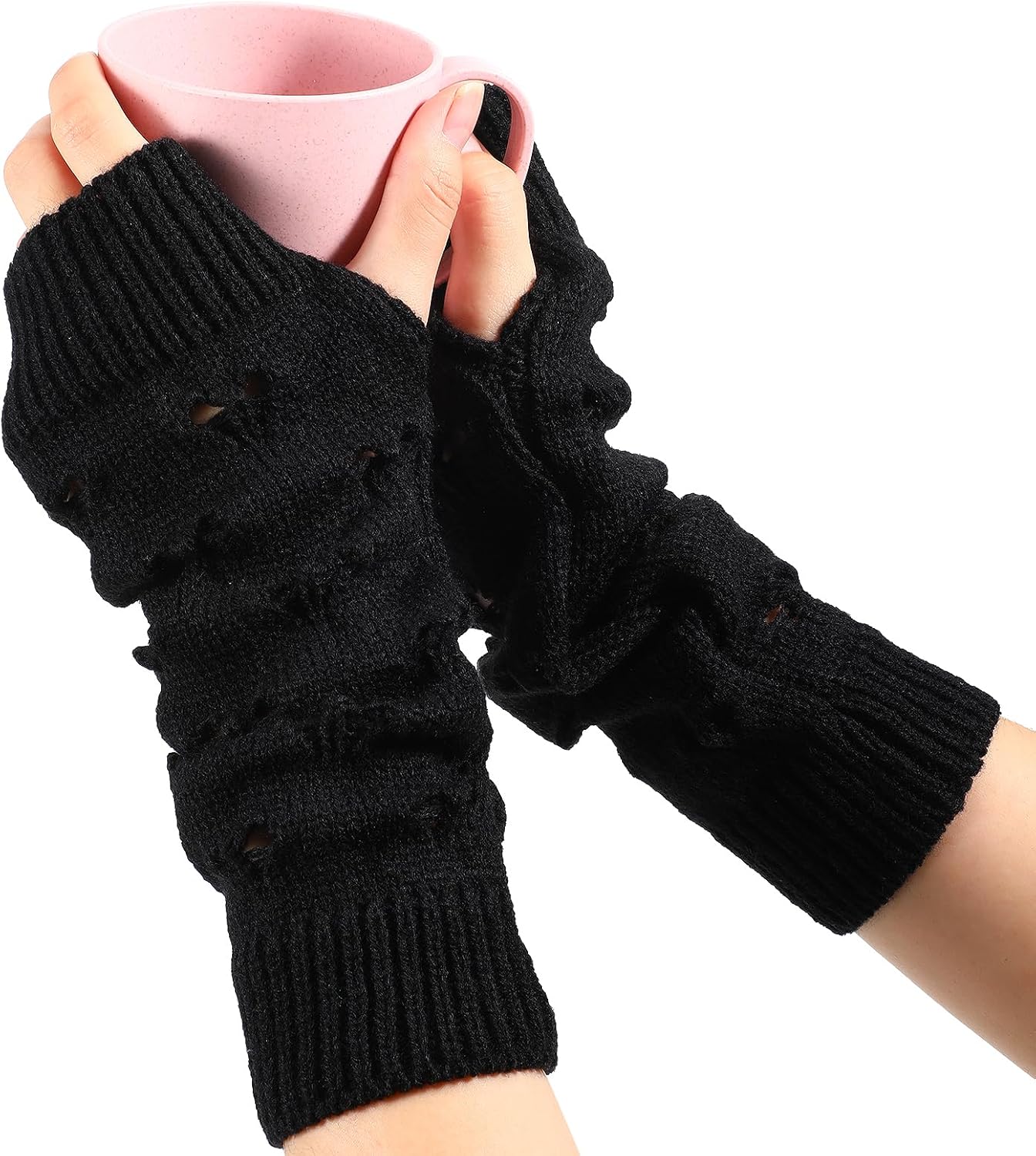 Andibro Arm Warmers, Y2K Fingerless Punk Gothic Gloves Thumb Hole Gloves