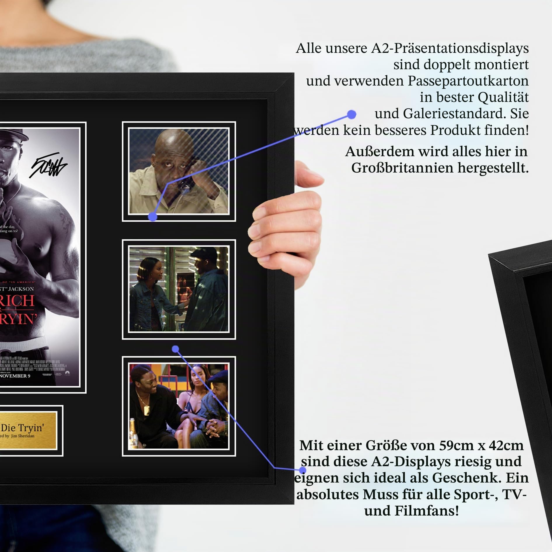 HWC Trading Get Rich or Die Tryin 50 Cent Geschenke Geducktes Signiertes Autogramm Foto für Fans von Film Memorabilien - A2 Gerahmt (ID-006471)