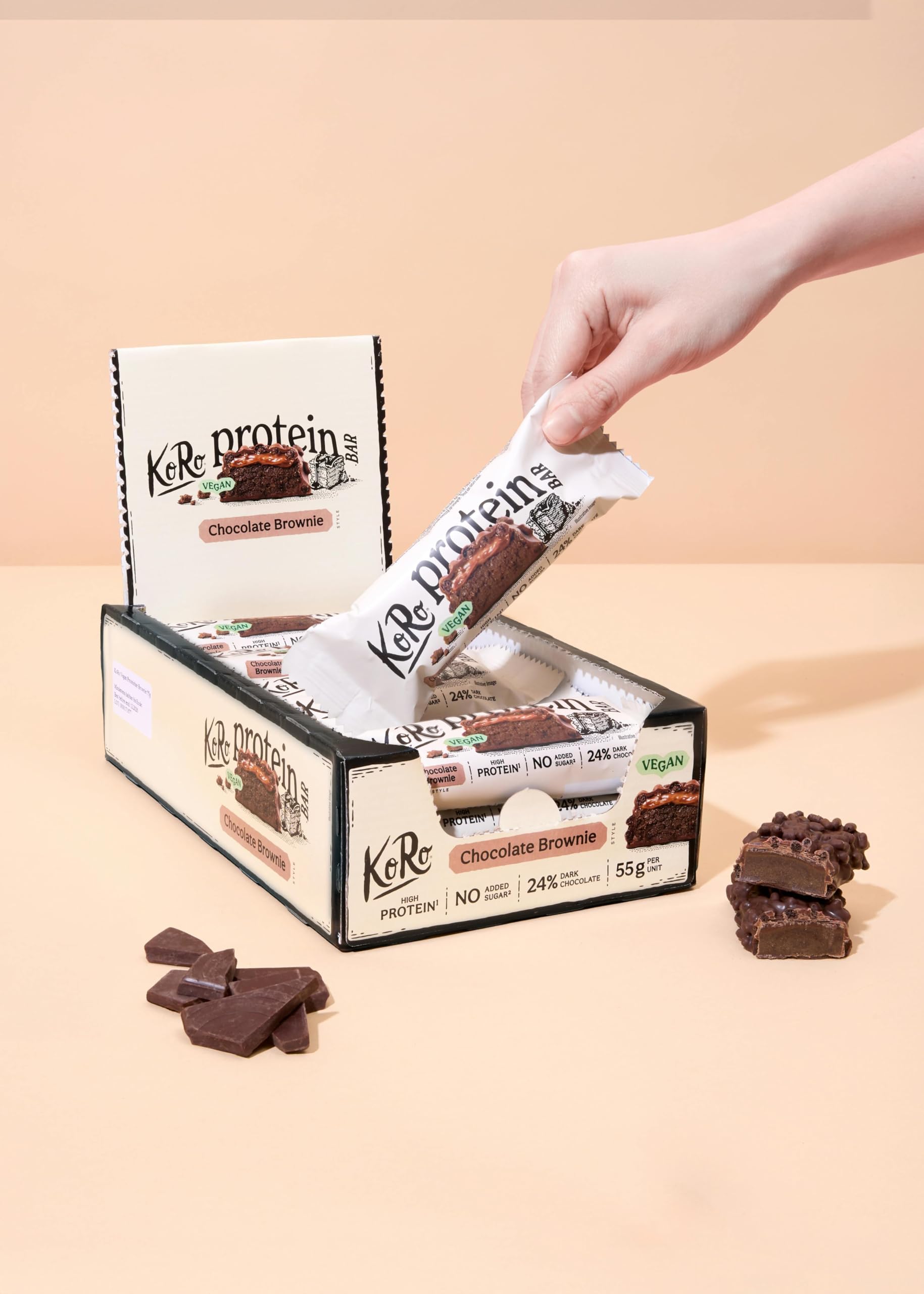 KoRo - Barretta proteica vegan chocolate brownie | 15 x 55 g