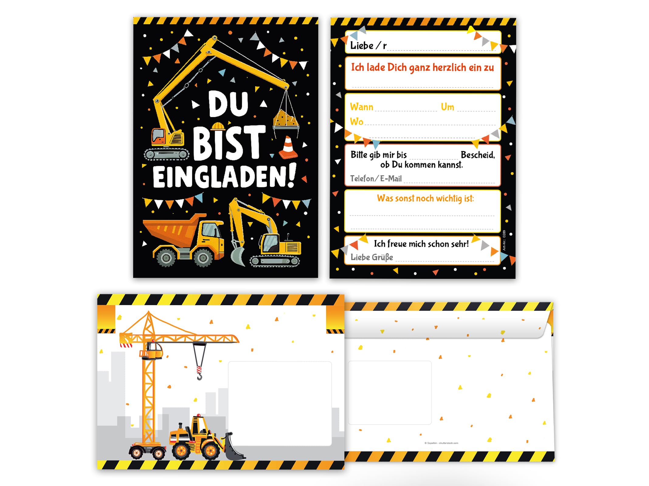 Junaversum 12 Einladungskarten zum 4. Kindergeburtstag Baust