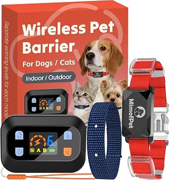 MIMOFPET Wireless Pet Barrier for Cats Dogs - Outdoor Indoor Pet Barrier with Adjustable Safe Static Intensity,Adjustable Range up to 8.2 ft,Waterproof Rechargeable Color Display Barrier System-Black