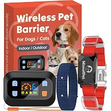MIMOFPET Wireless Pet Barrier for Cats Dogs - Outdoor Indoor Pet Barrier with Adjustable Safe Static Intensity,Adjustable Range up to 16.4 ft,Waterproof Rechargeable Color Display Barrier System-Black