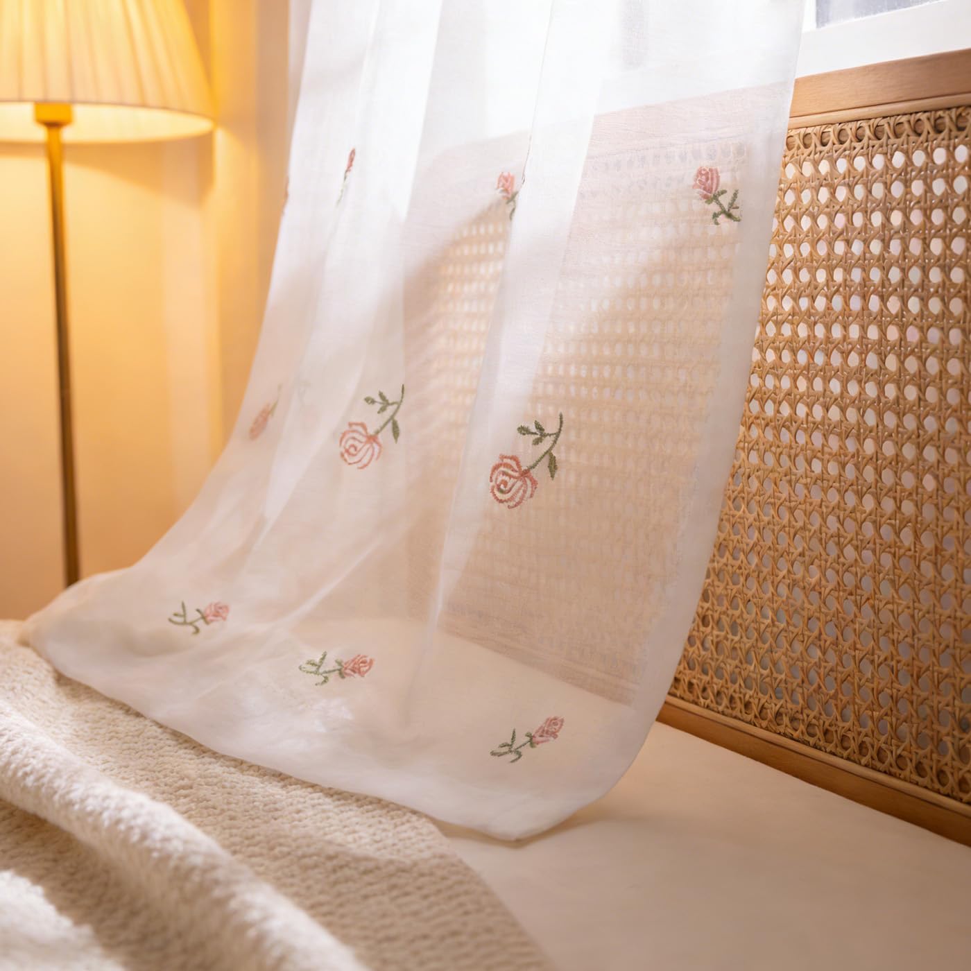 White 3D Raised Floral Sheer Curtains 63 Inch, Ditsy Floral Embroidery Patchwork Voile Curtains, Rod Pocket Window Treatments for Bedroom Living Room, 52" W x 63" L, Set of 2 Panels