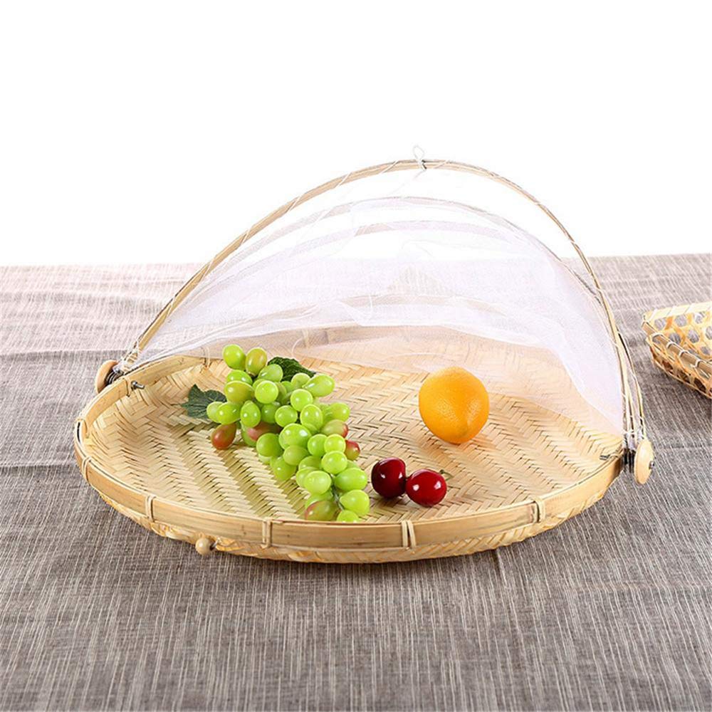 NJZYB Bambus-Umhllung-Nahrung Zelt, Servieren Siebkorb mit Deckel,  handgewebt Runde Frucht-Gemse-Brot Lagercontainern, Kchen Organizer Snack  Servierschale,M : Amazon.de: Kche, Haushalt & Wohnen