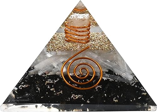Miniatura 2 de Pirámide de orgona con cristal de turmalina negra de selenita y punta de cuarzo de bobina curativa, piedras curativas naturales, generador de