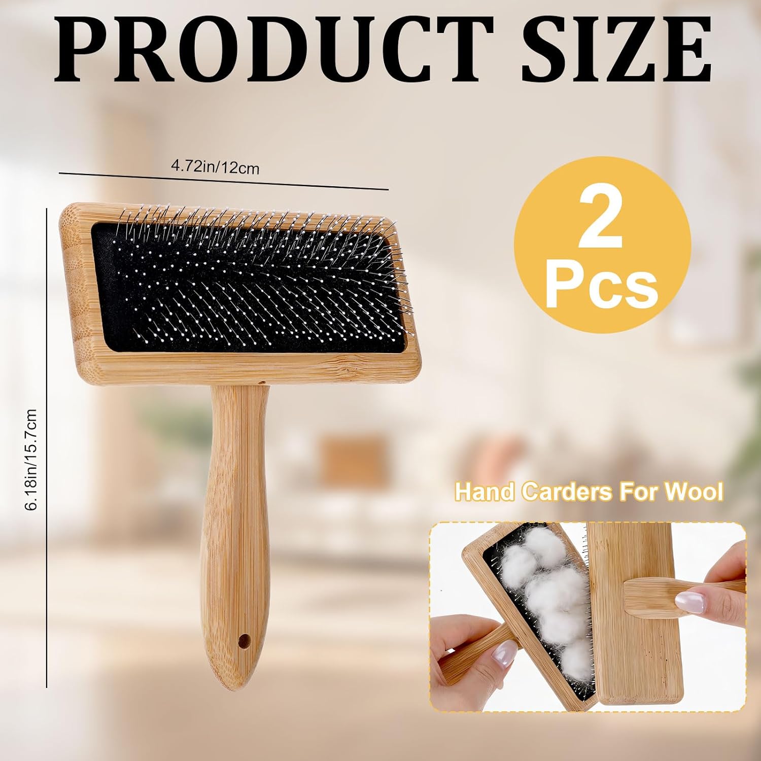 2 Pcs Wooden Wool Carders Wool Comb Needle Felting Tools Carpet Rake Cashmere Comb Needle Felting Carding Brushes Tools Dog Slicker Brush for Craft Felt Project, Spinning Crafts, Pet Grooming