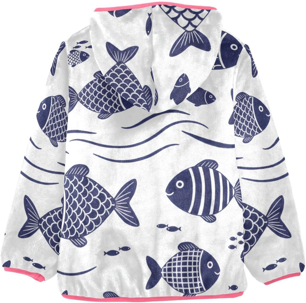 ALAZA Blue Fish Hoodie Jacket for Girls Toddler Fleece Zip Up Coat Plush Jacket Long Sleeve Outerwear for 3 Years