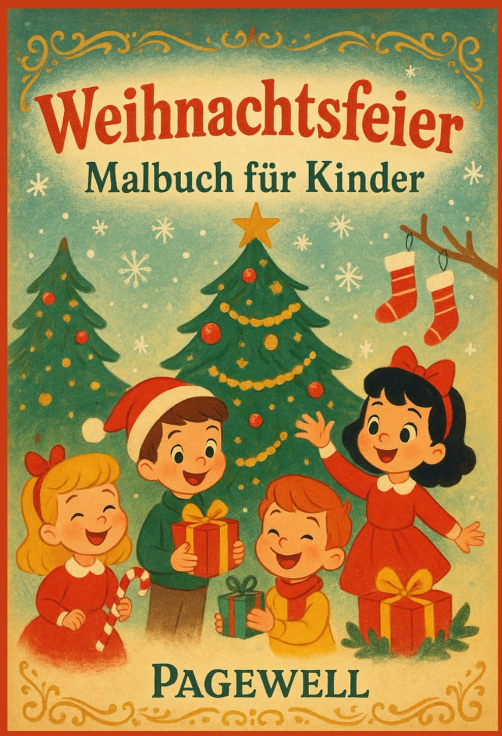 Weihnachtsfeier: Malbuch für Kinder: Spaßige und festliche Ausmalbilder für Jungen und Mädchen | Einfache, großformatige, schwarz-weiße Weihnachtsszenen
