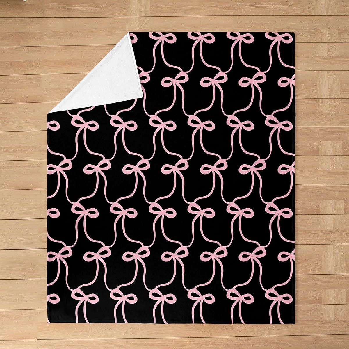 Cute Black Pink Bow Flannel Blanket Plush Fuzzy Kawaii Bowknot Fleece Throw Blanket for Boys Girls Bows and Stripes Plush Lightweight Sofa Throw 40"x50" for Bed Couch Chair Living Room