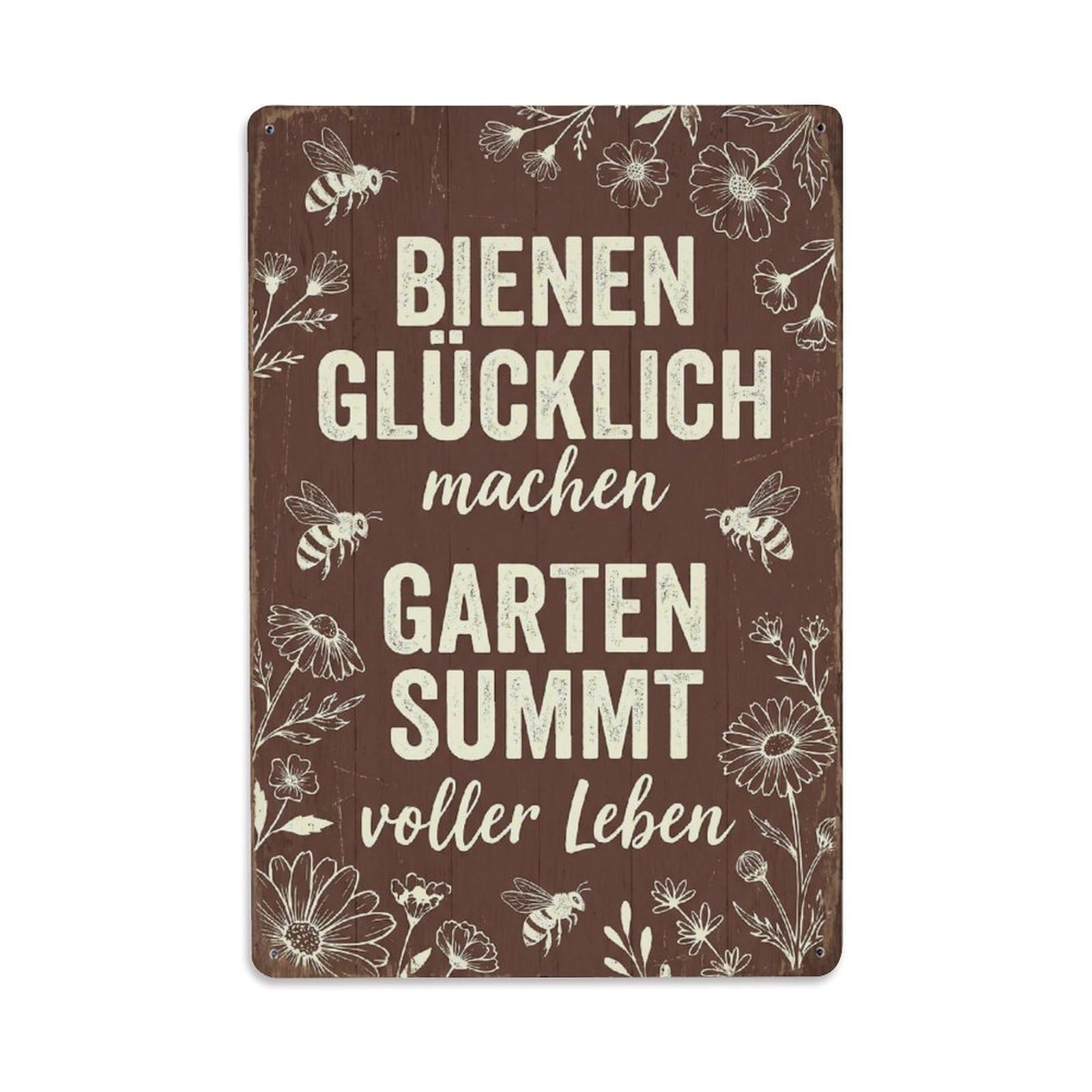 Vintage Funny Garden Bee Happy Rustic Gate Pruning Metal Tin Sign
