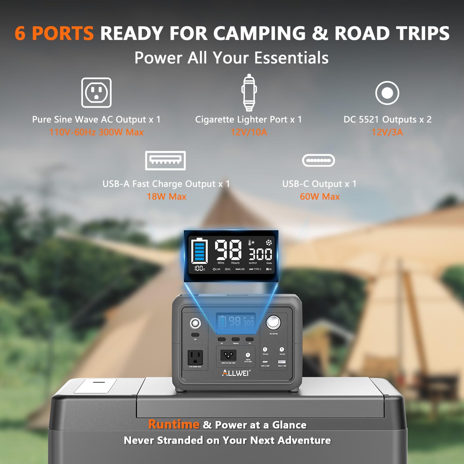ALLWEI Portable Power Station 300W, 256Wh Solar Generator LiFePO4 Battery view 6