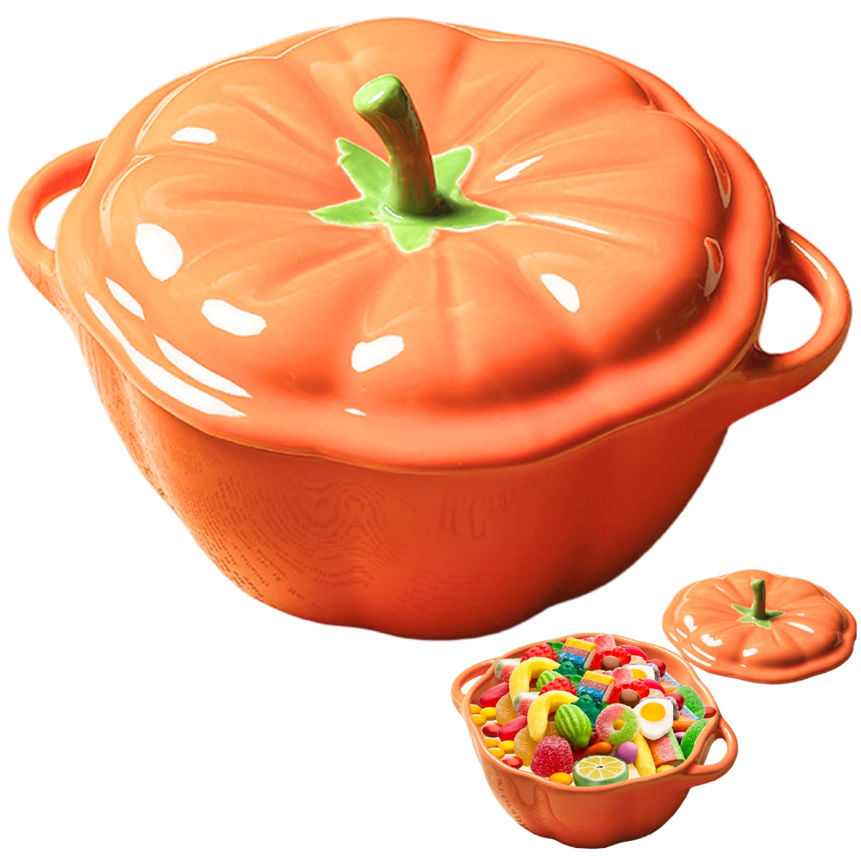 Hbbgdiy Pumpkin Soup Bowls 14oz Ceramic Pumpkin Bowls with Lid and Double Handles Festive Serving Bowl for Halloween Thanksgiving Party Autumn Dinner Table