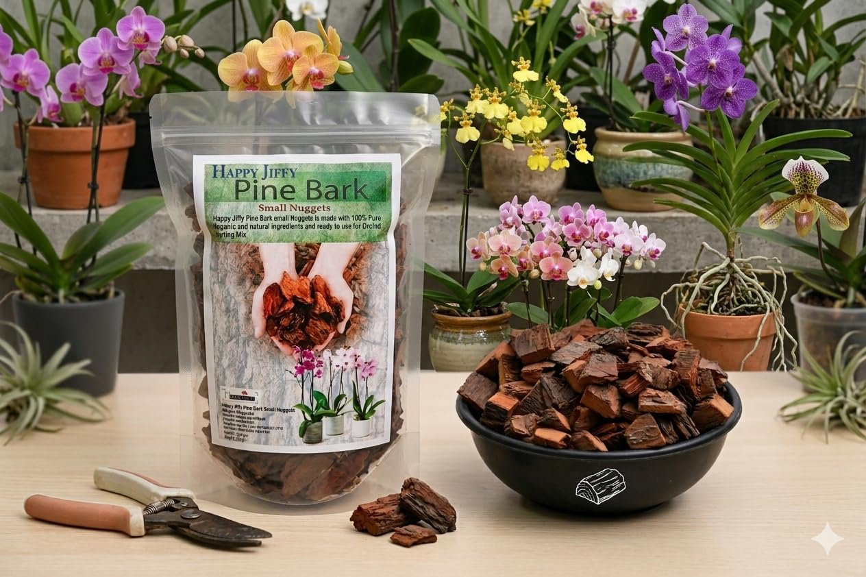 Happy Jiffy Pine Bark Chips 3 Lit Pack. This Pure Natural Dry and Aged Pine Bark Ideal for Areal Rooted Orchid.-image-15