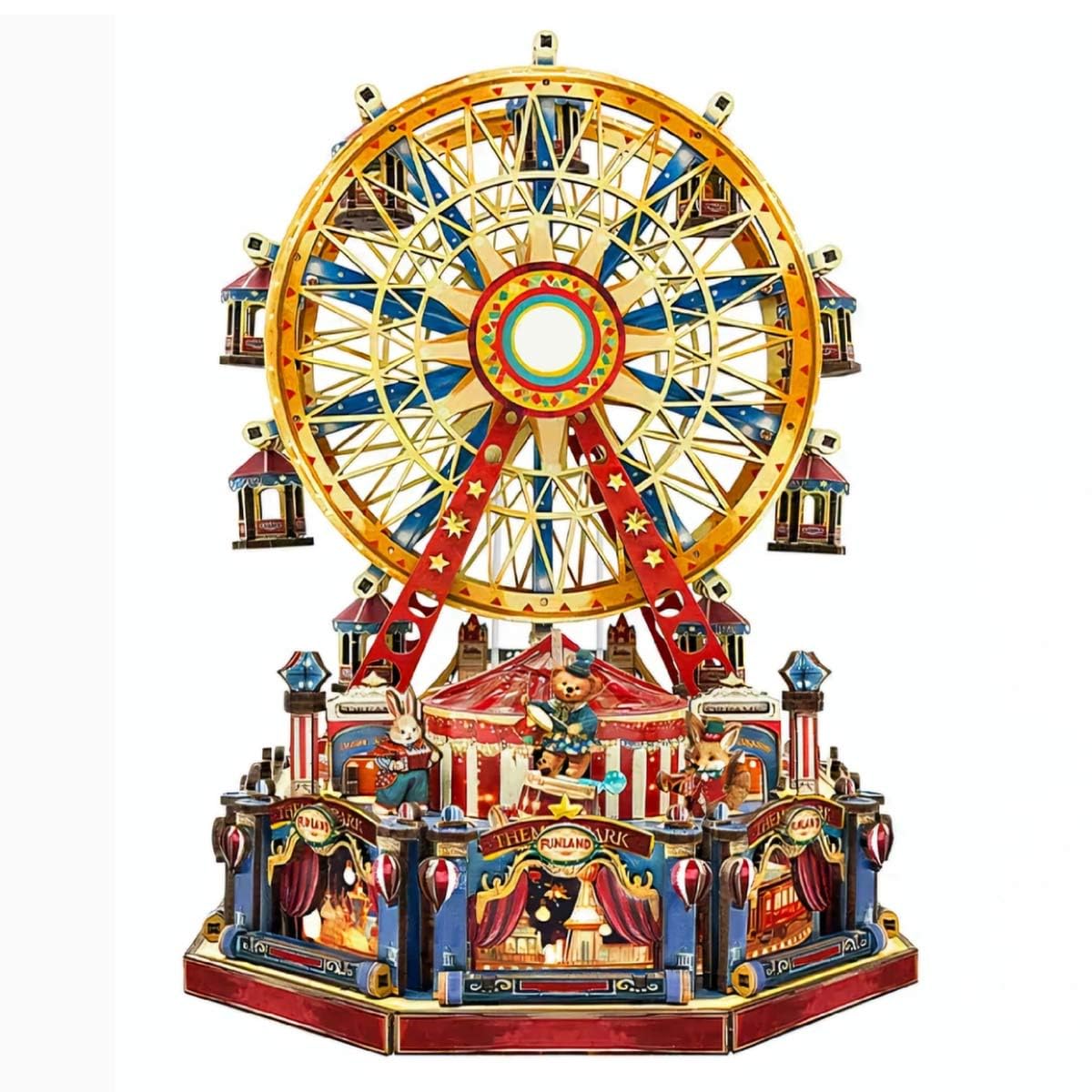 3D Holzpuzzle, 3D-Holz-Century-Riesenrad-Spieluhr, DIY-Set, rotierende Lichter, 367-teilige Schreibtischdekoration