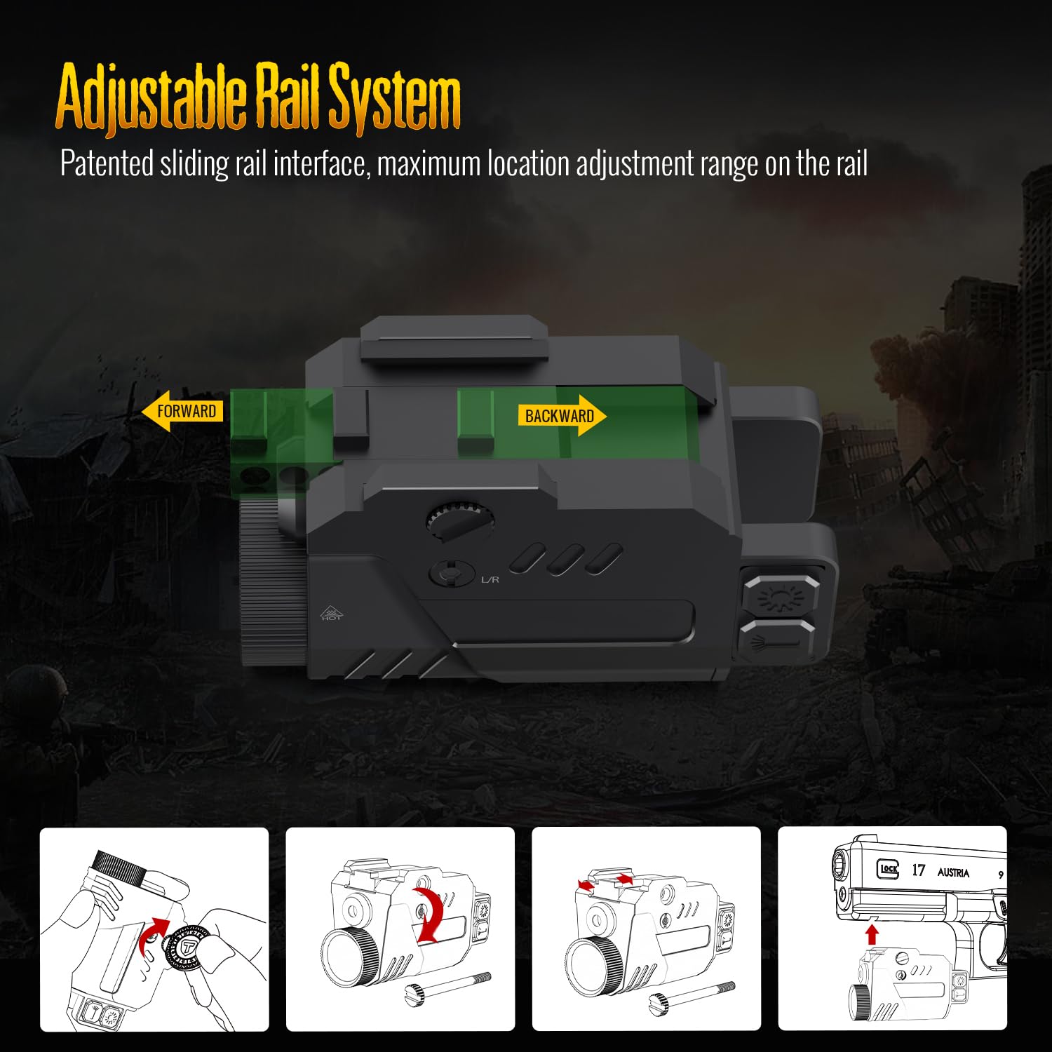 Darkfang 680 lumens Combo Laser à lumière Tactique, Flash Tactique stroboscopique à Faisceau Rouge pour Piste Picatinny
