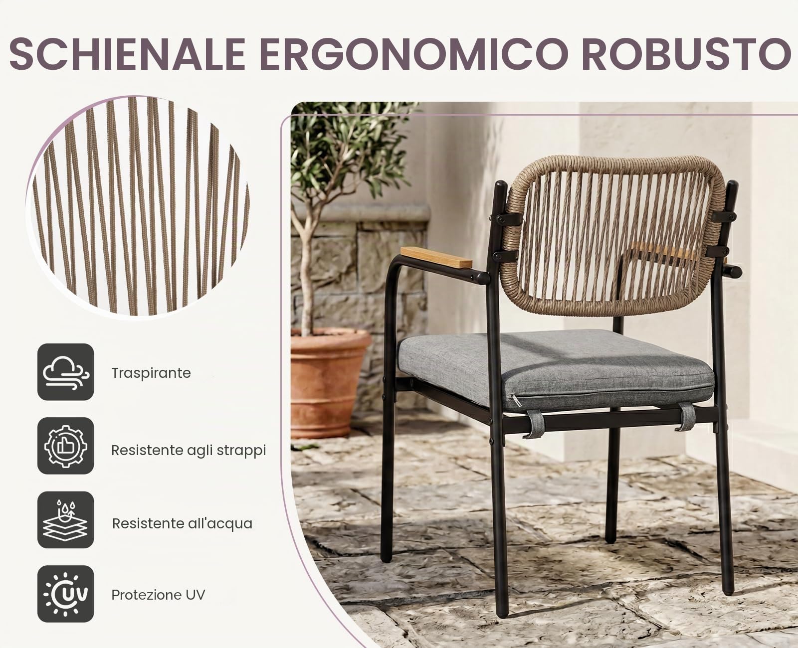 Ya-Home Set di 2 Sedie da Giardino per Esterni in Tessuto Resistente, Grigio | Poltrona da giardino con cuscino da 8 cm, resistente alle intemperie, in metallo, per giardino, terrazza, balcone