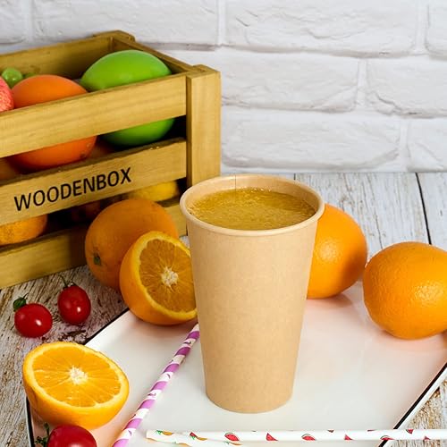 Miniatura 4 de LITOPAK Paquete de 100 tazas de café de papel kraft de 16 onzas para agua, jugo y té, tazas de café caliente desechables para el hogar, restaurante,