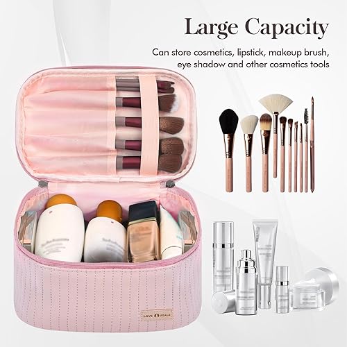 Miniatura 2 de Bolsa de maquillaje de viaje, bolsa organizadora de maquillaje de gran capacidad y almacenamiento, bolsa portátil de piel sintética, bolsa de aseo