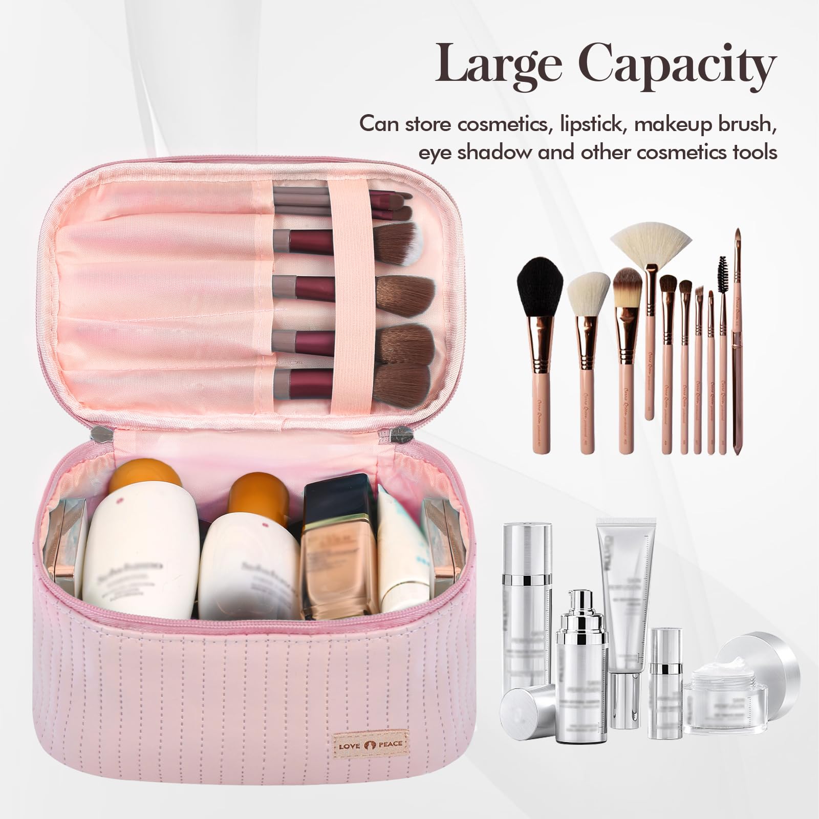 Yuilgdo Makeup Bag Travel Cosmetic Bag, Large Capacity Makeup Organizer Bag and Storage, Portable PU Leather Pouch Toiletry Bag Make up Organizer, Cosmetic Bags for Women