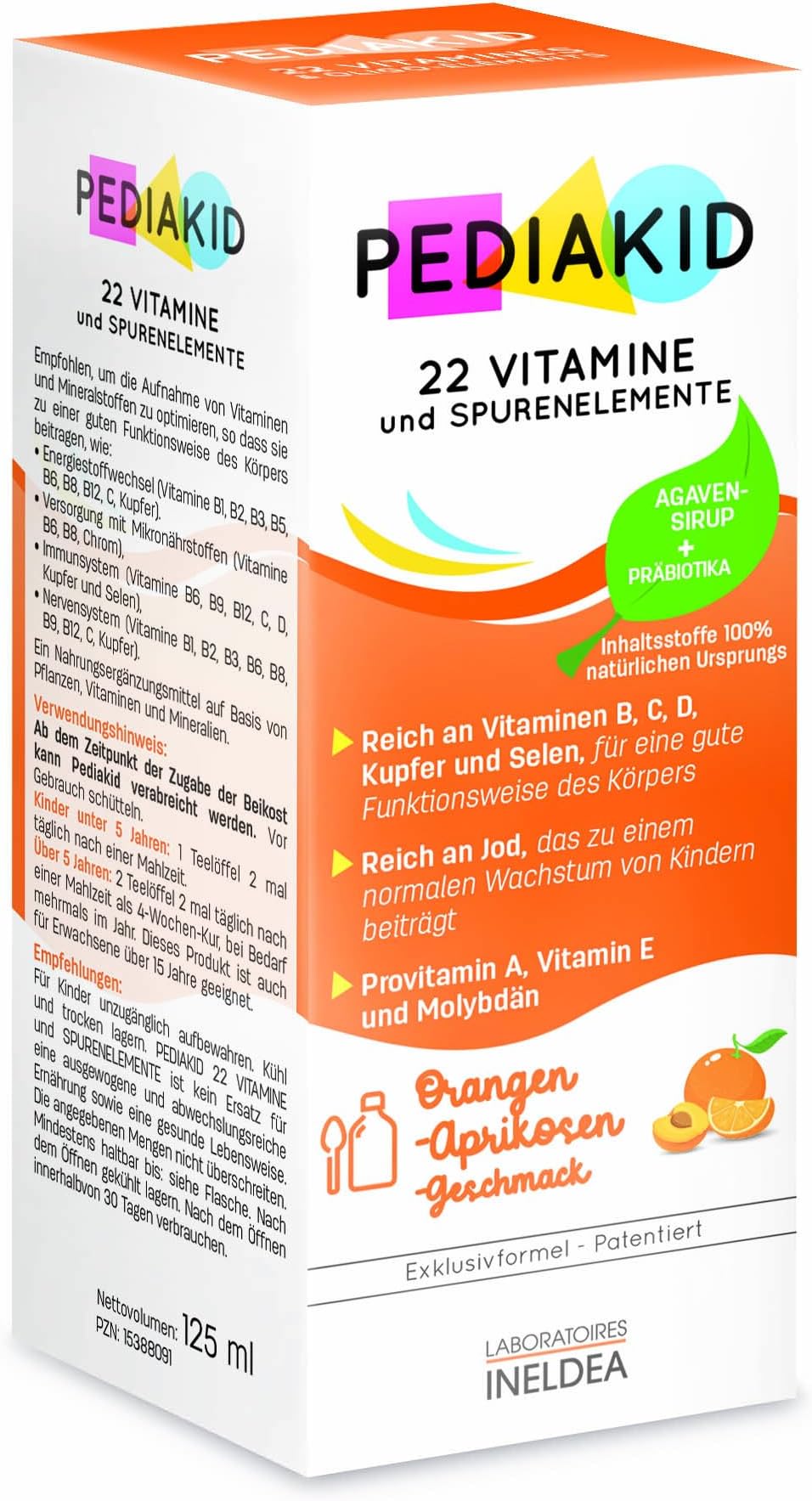 PEDIAKID - 22 Vitamins and Trace Elements - For Optimal Supply of Micronutrients - Gluten-Free - Vegan - From Absorption of Complementary Foods - 125ml
