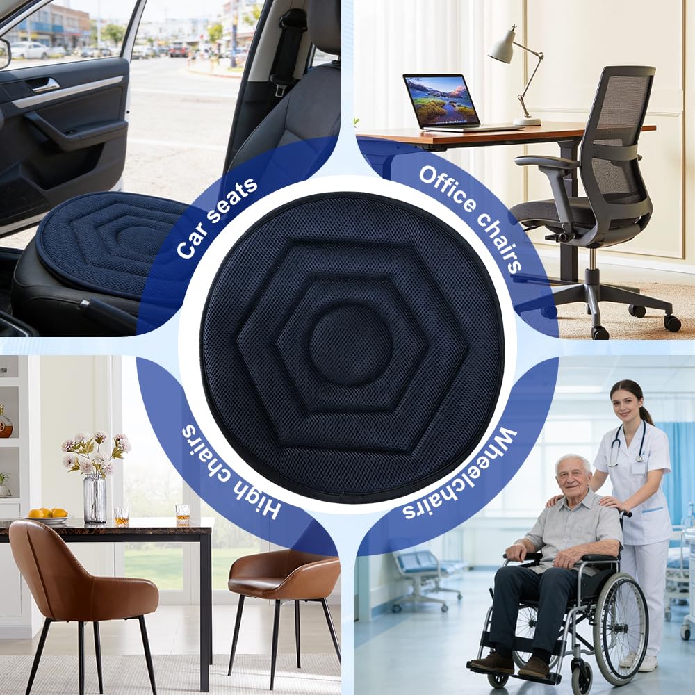 NAVESO Cuscino girevole per sedile auto, girevole a 360 gradi, per ausilio alla mobilità, facile da girare, portatile, per auto, casa, lavoro, veicolo, ufficio (blu navy)