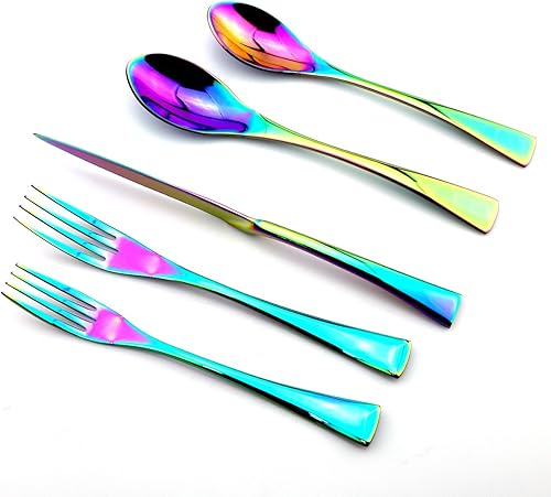 Miniatura 3 de JASHII Juego de cubiertos de lujo único de 20 piezas  Juegos de cubiertos iridiscentes  Juego de vajilla de acero inoxidable 1810  Utensilios para 4