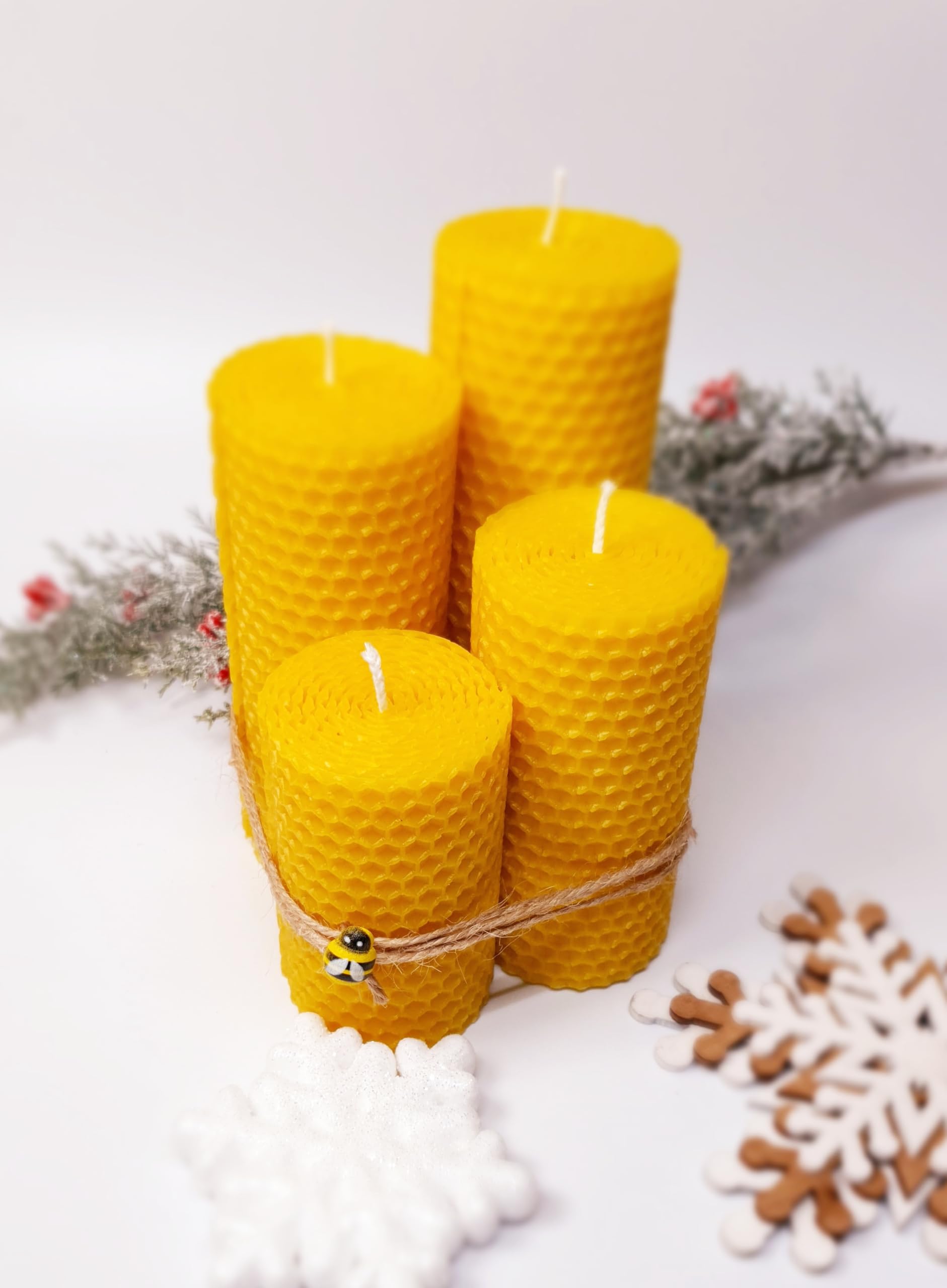 Set di 8 candele in cera d'api fatte a mano, in pura cera d'api