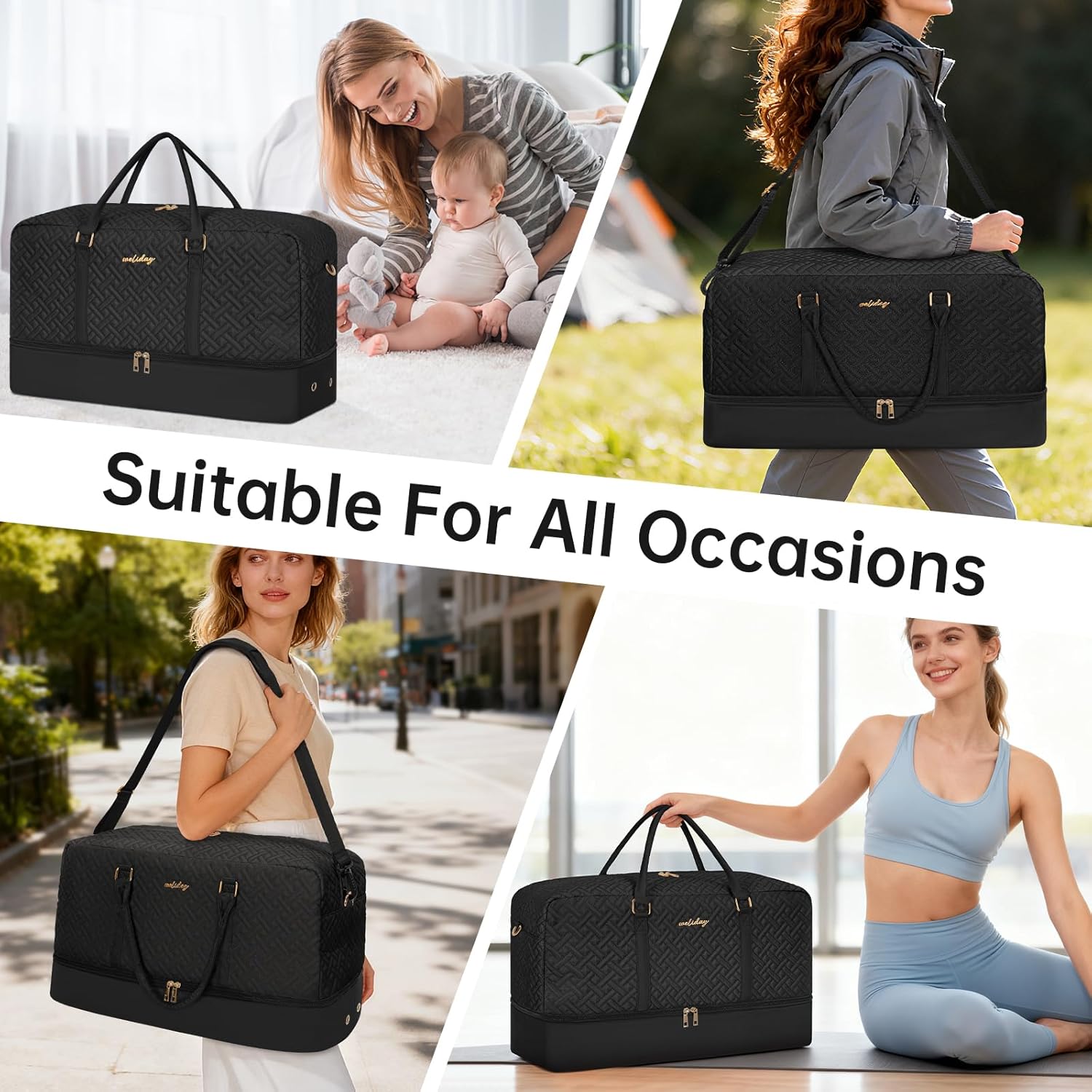 Weekender Bag for Women, 5 Pcs Set Carry on Overnight Bag, 21" Travel Duffel Bag with Waterproof Shoe Compartment for Weekend Travel Business Trip