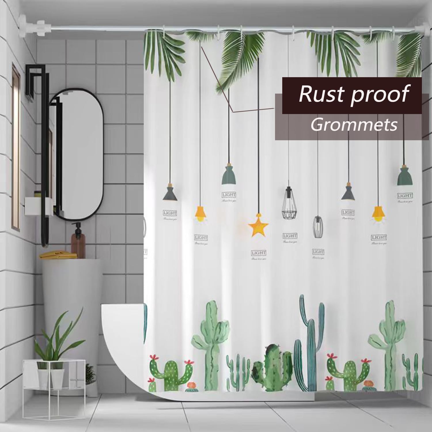 TIKABC Shower Curtain Liner, 4G PEVA Banana Leaves Shower Liner, Plastic Waterproof Shower Curtains, 72x72 inch with Grommet Holes 3 Magnetic Weights image 3