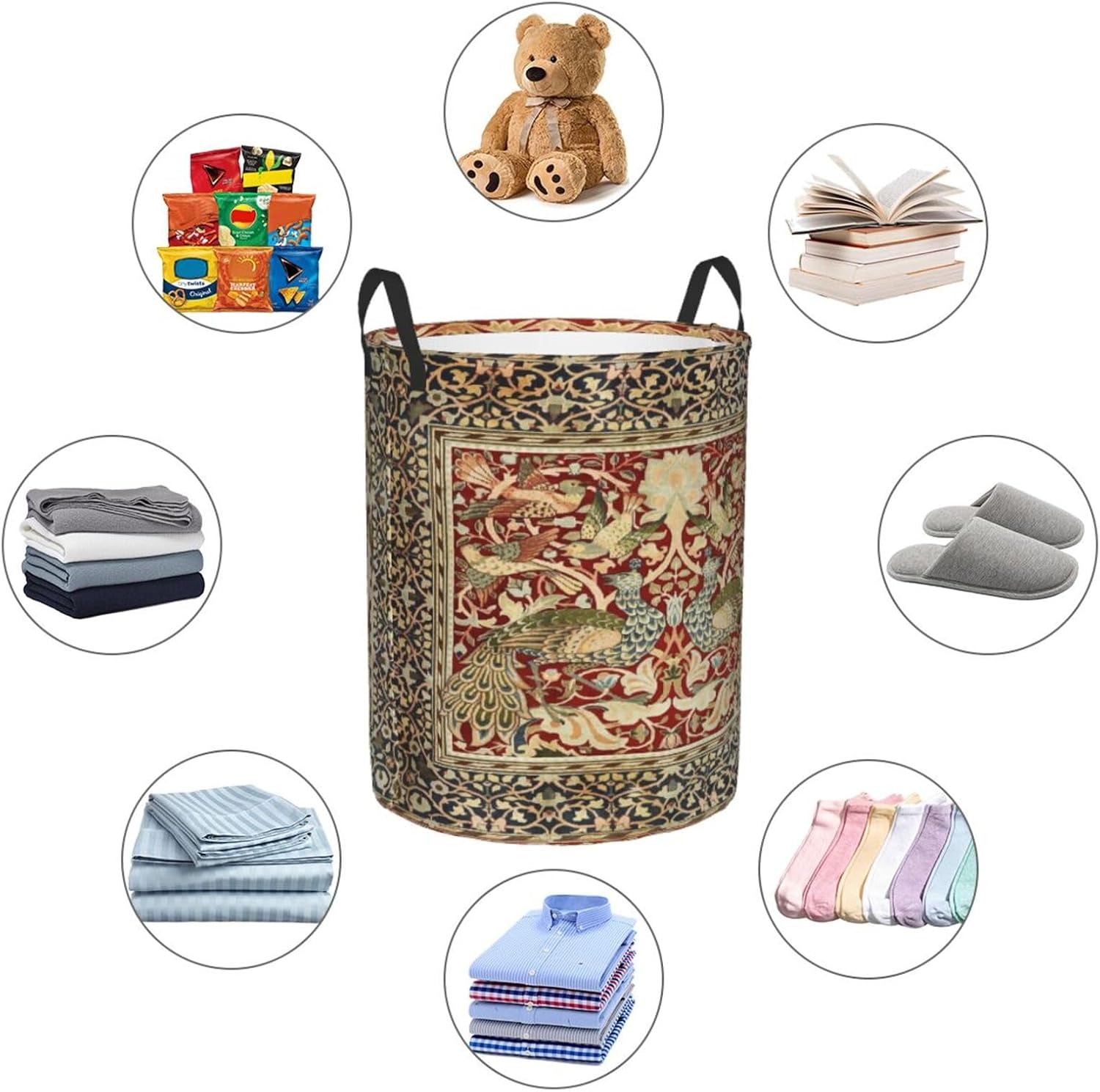 William Morris Vintage Floral Laundry Basket Foldable Storage Bin Toy Basket Clothes Storage Hamper Organizer With Handles For Bedroom Bathroom