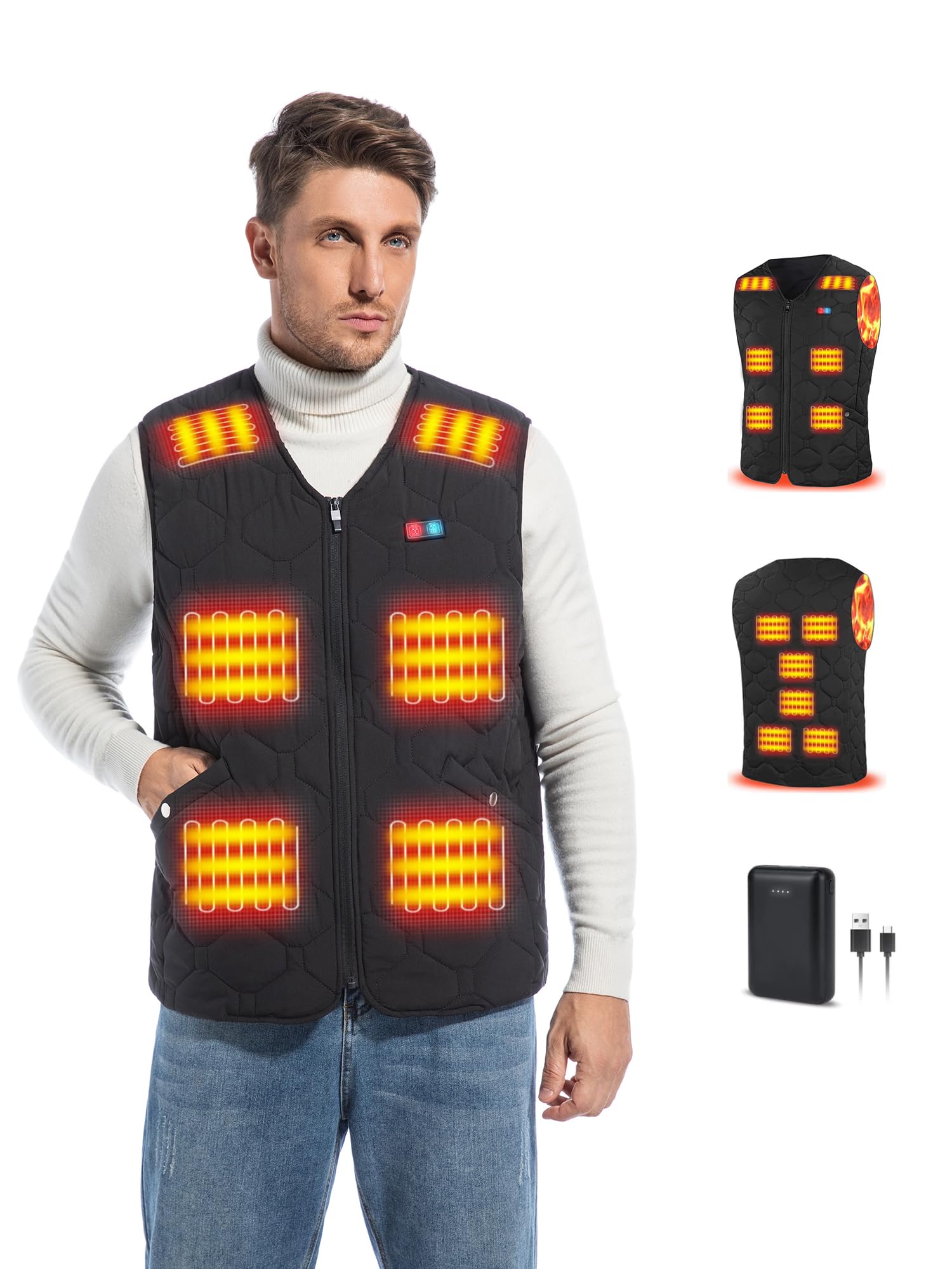 Rrtizan Gilet Riscaldato Uomo con Batteria 10000mAh, Giubbotto Riscaldanto con 15 Zone e 3 Livelli Temperatura, Impermeabile Antivento per Giubbotto Moto, Ciclismo, Pesca