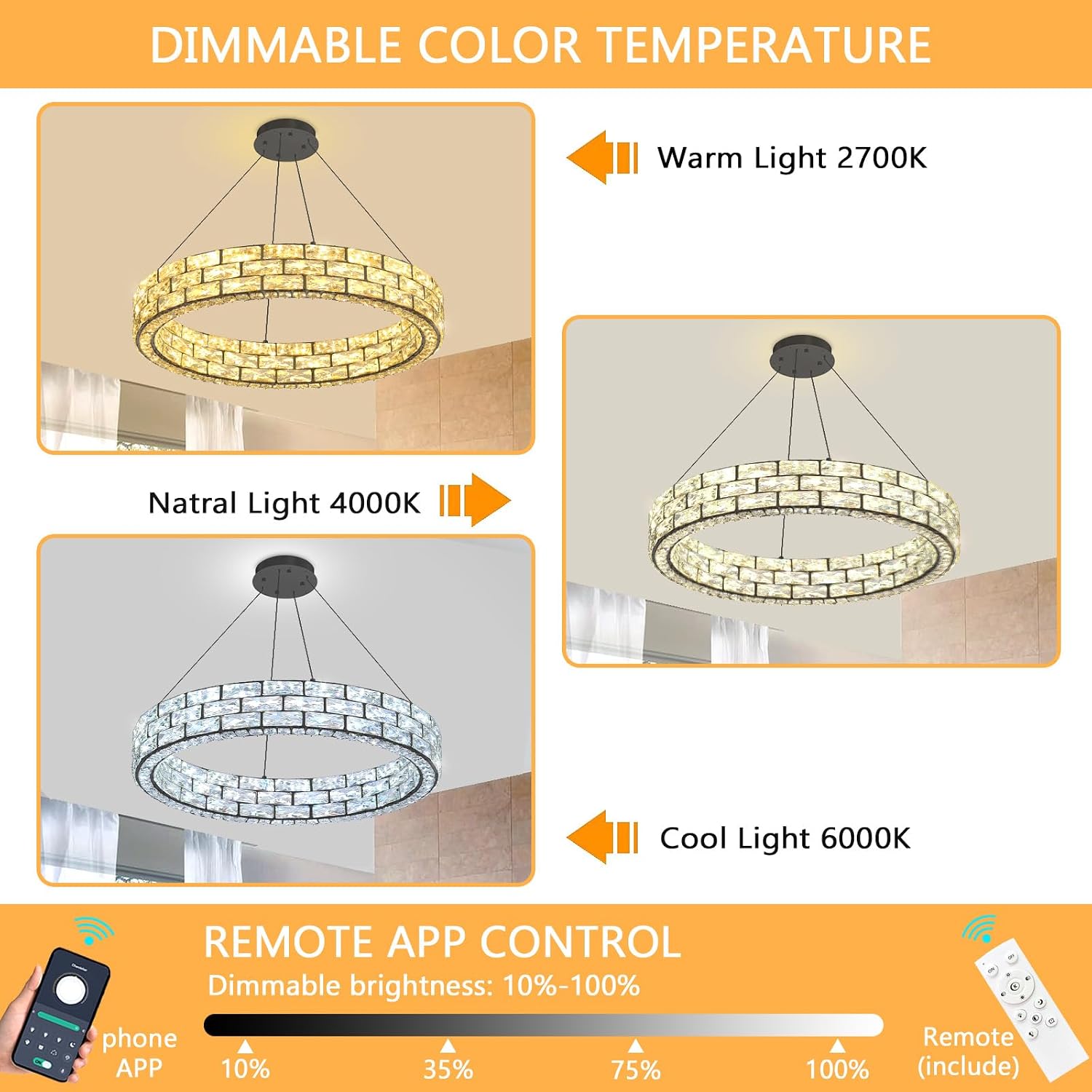 LED Chandeliers for Dining Room 24 Inch Chandelier Height Adjustable Ceiling Pendant Lights Remote LED Dimmable Lighting for Living Room Staircase Entryway Black