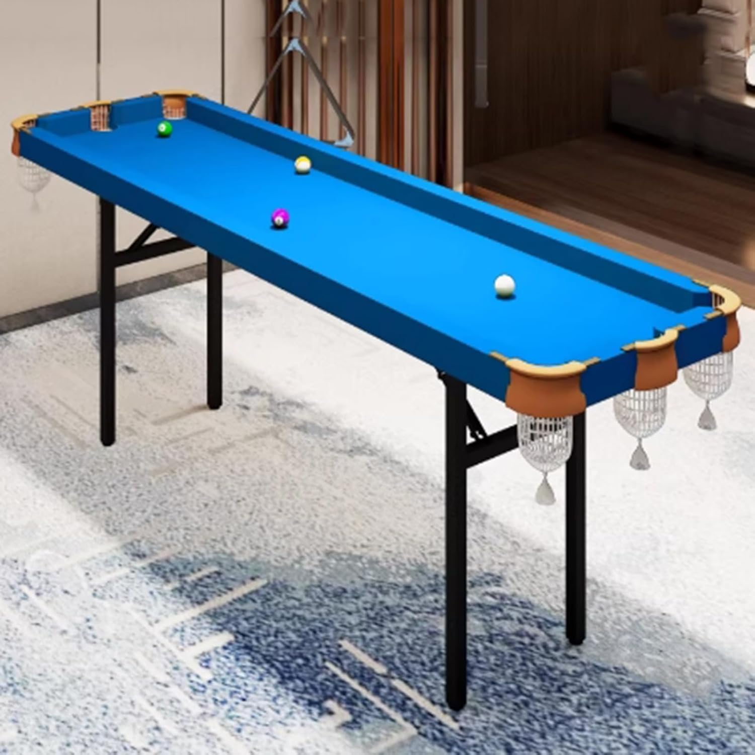 Foldable Pool Table, Portable Billiard Table with Sturdy Construction & Complete Accessories, Easy Storage for Small Space Home Game Room