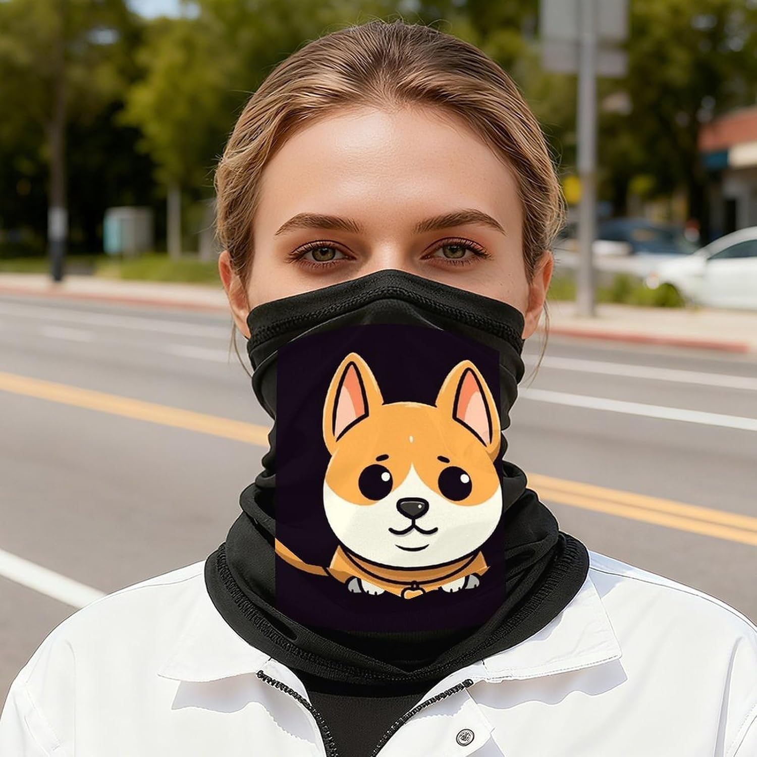 Cartoon Shiba Inu Neck Gaiter Face Mask UV Protection for Men Women, Breathable Quick Dry Face Cover Bandana Outdoor Sports Balaclava Wind-Proof for Hiking Skiing Motorcycle Cycling