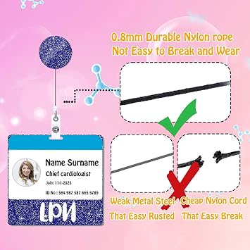 LPN Badge Buddy and Reel Set - Horizontal Card Holder, Acrylic Bling Buddies, Navy Blue Retractable Reel - Nursing Gifts, Medical Glitter ID Card A58KL