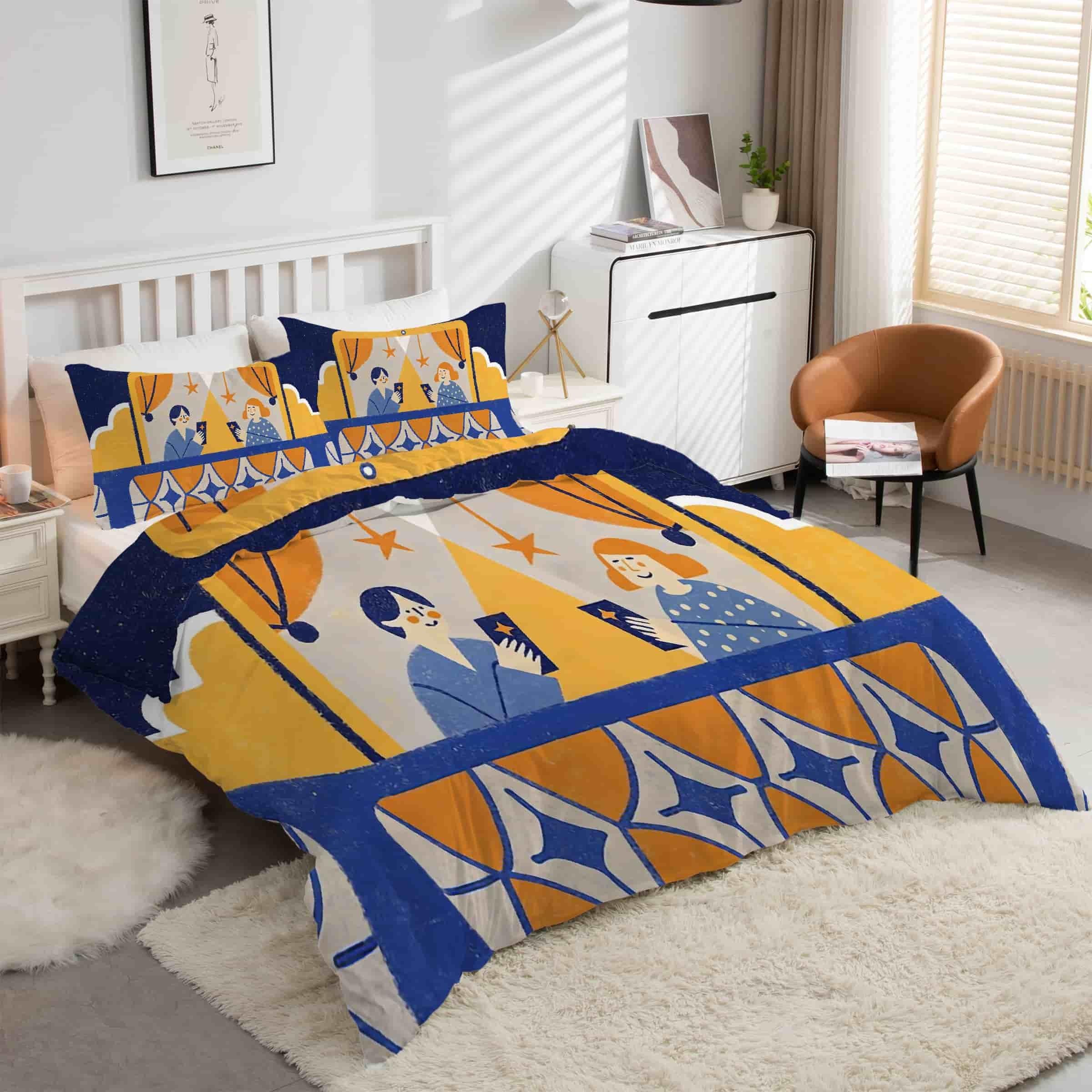 Housse de couette 160x200 cartoon en microfibre douce avec fermeture éclair solide