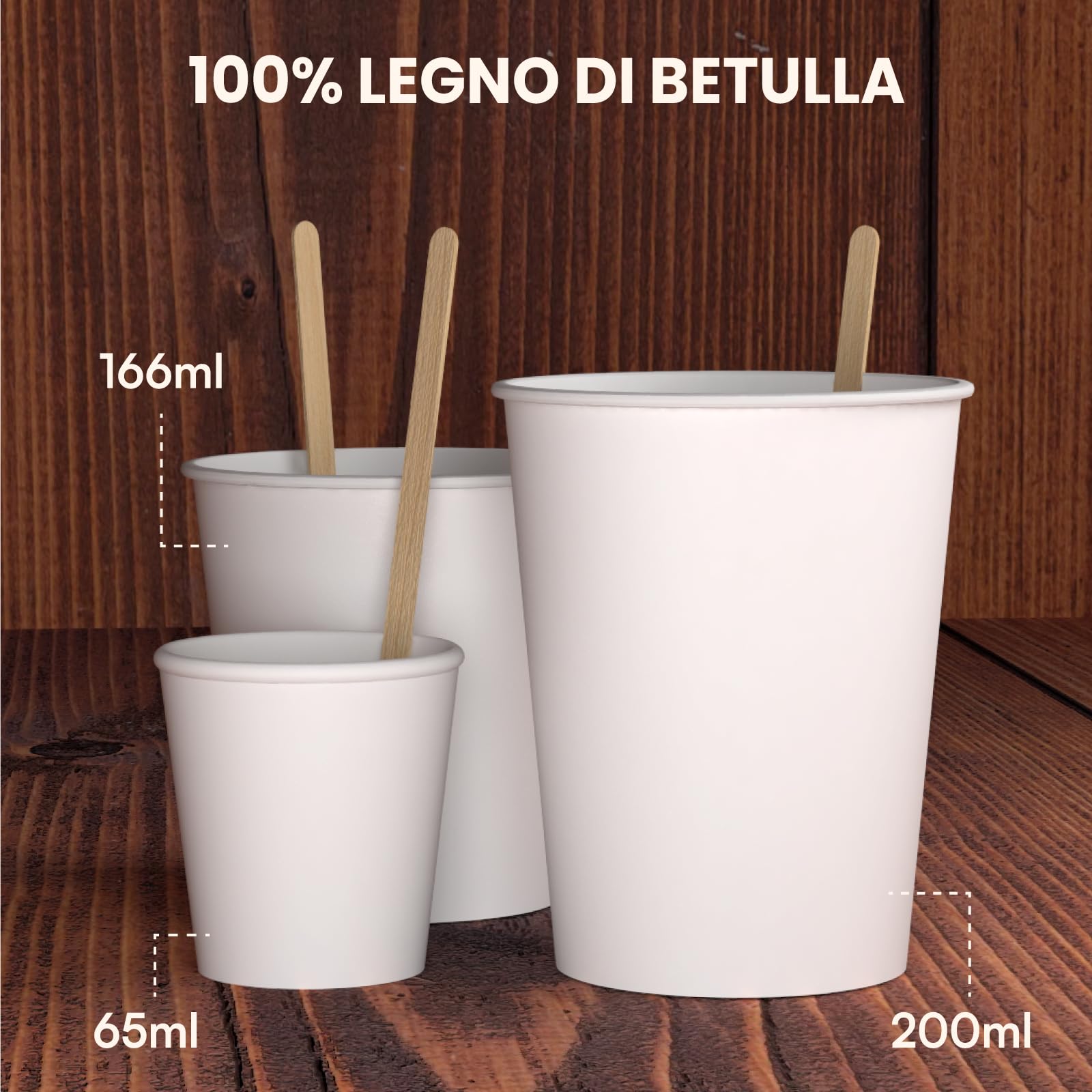 5000 Palette Lunghe per Caffè e Cappuccino Monouso in Legno di Betulla da 11cm - Imbustate Singolarmente, Biodegradabili e Compostabili, Resistenti al Calore per Mescolare Caffè e Bevande