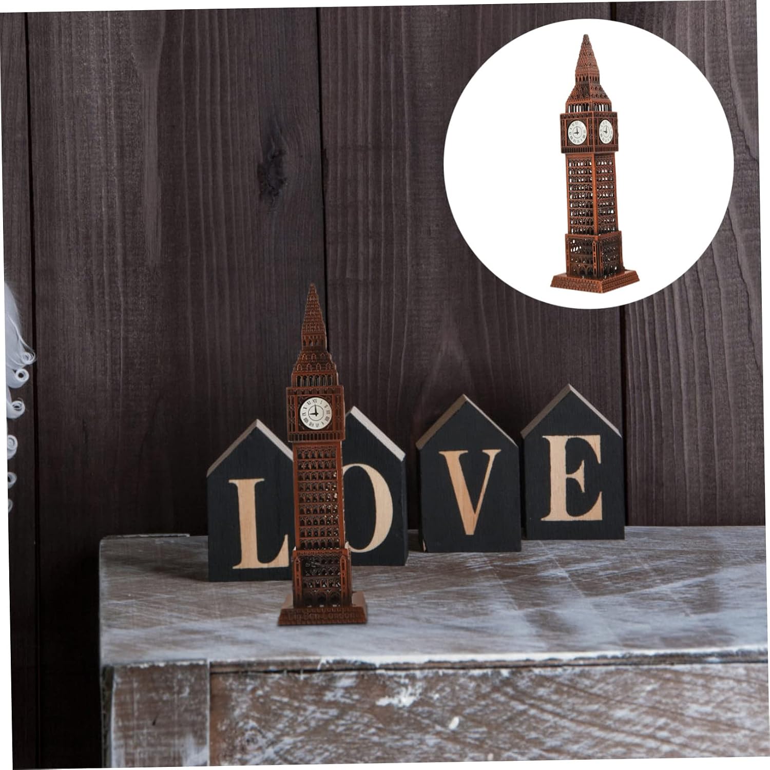 4pcs Alloy Model Decorative Building Sculpture for Home Decor Tower Figurine Elegant Table Centerpiece for Living Room and Office Red Antique Finish