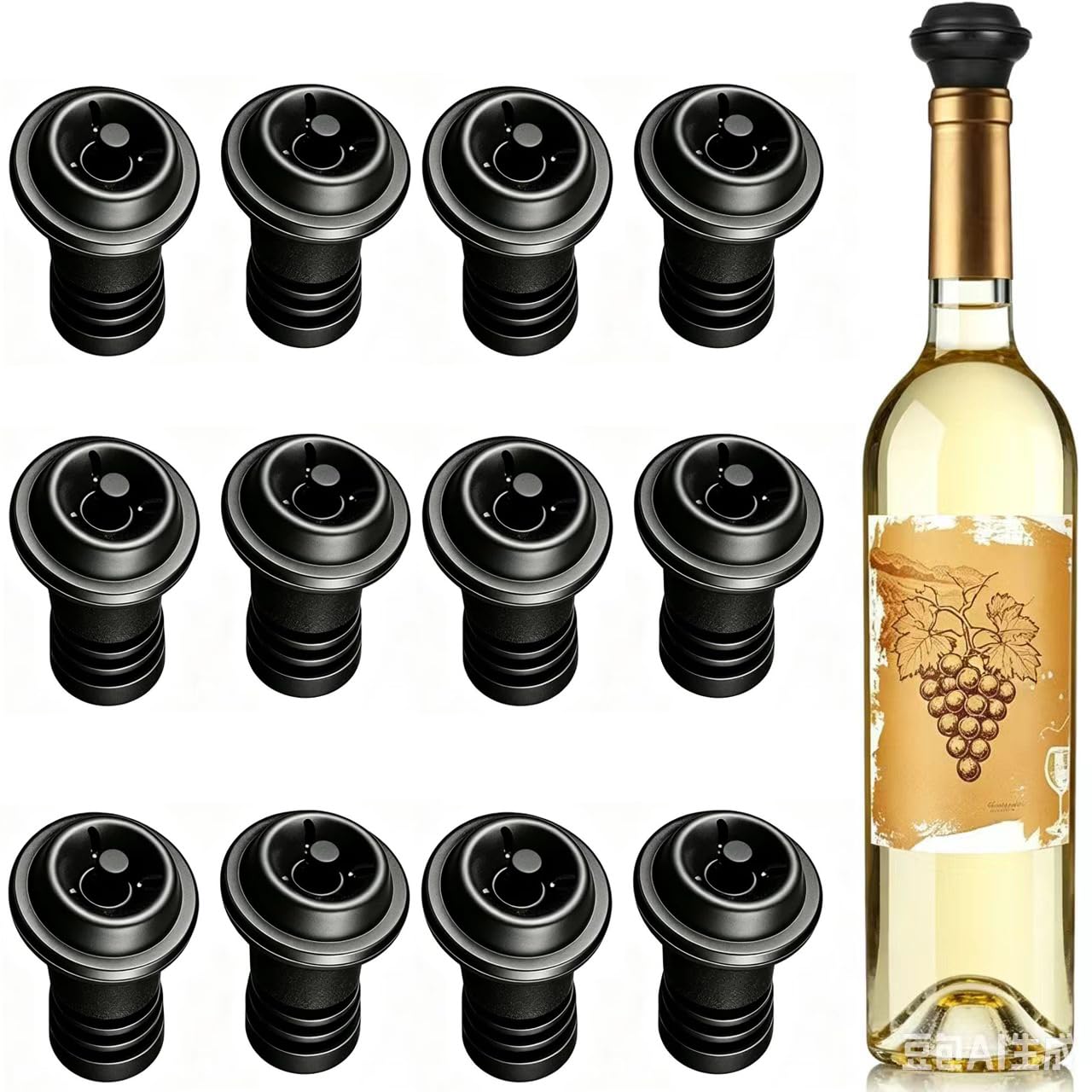 Bouchon de vin sous vide noir pour garder la fraîcheur de vos bouteilles après un repas entre amis