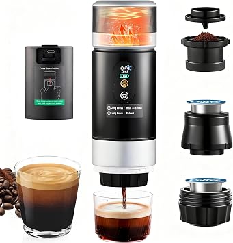 Portable Espresso Machine 20 Bar, 3-in-1 Self-Heating Mini Coffee Maker with Rechargeable Battery & USB-C, Compatible with Ground Coffee, NS & DG Capsules, Travel Coffee Maker for Car Camping Hiking